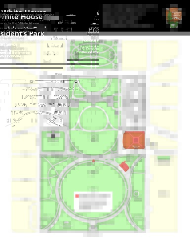 Map of President's Park with Sherman Park, Zero Milestone Marker, and Ellipse Visitor Pavilion areas highlighted in red.