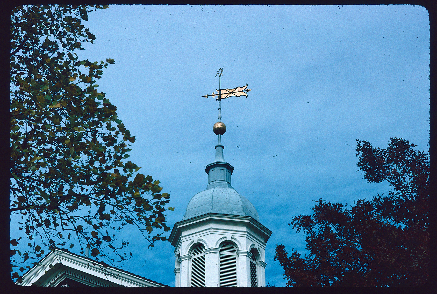 Carpenters Hall. Exterior. Looking up at steeple and weathervane.