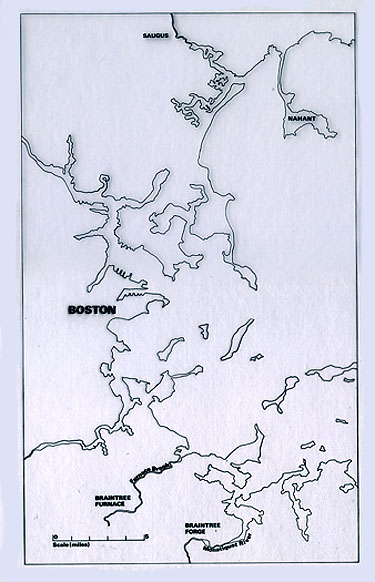 Map of Massachusetts and the Boston area showing the location of Saugus.