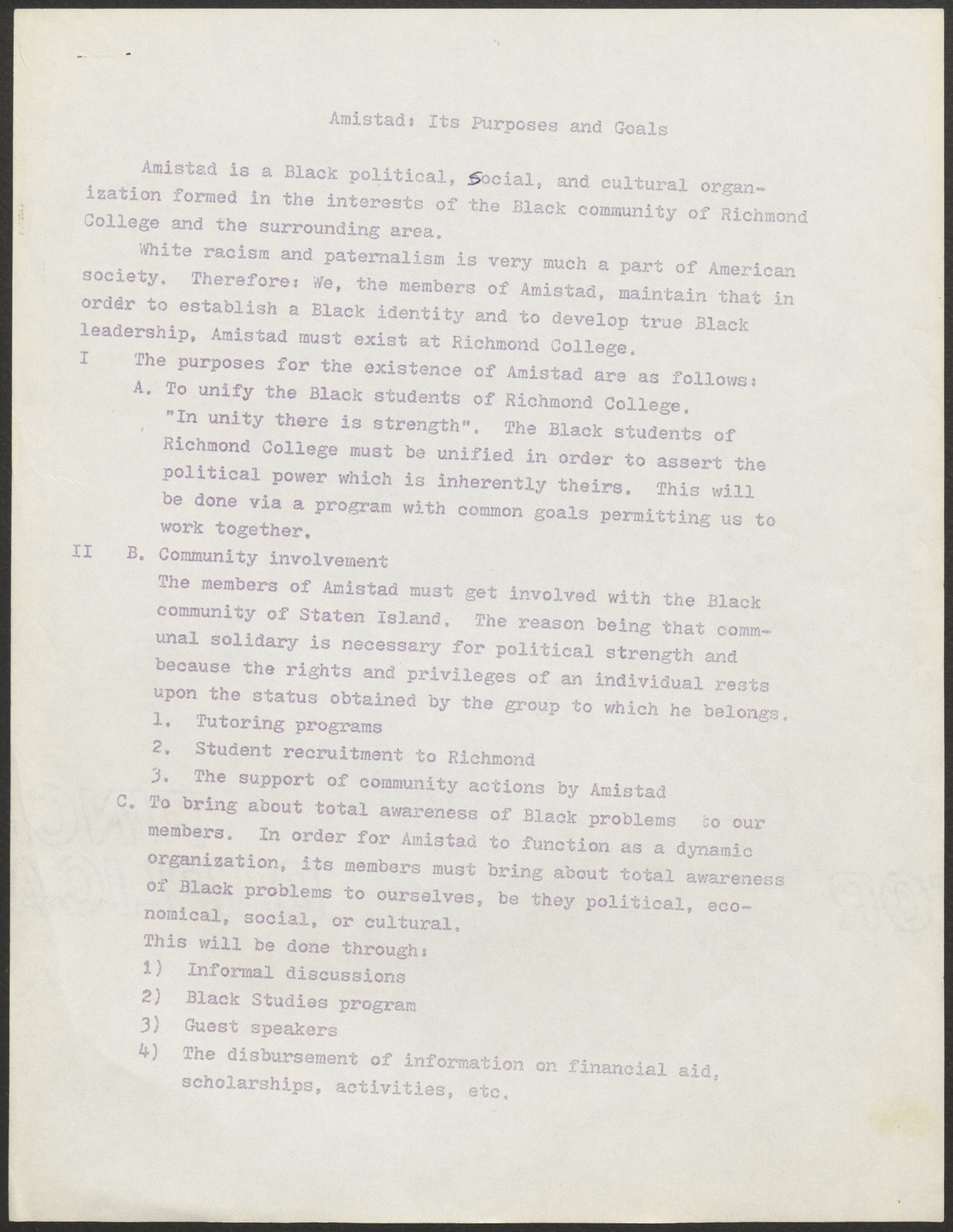 Amistad: Its Purpose and Goals