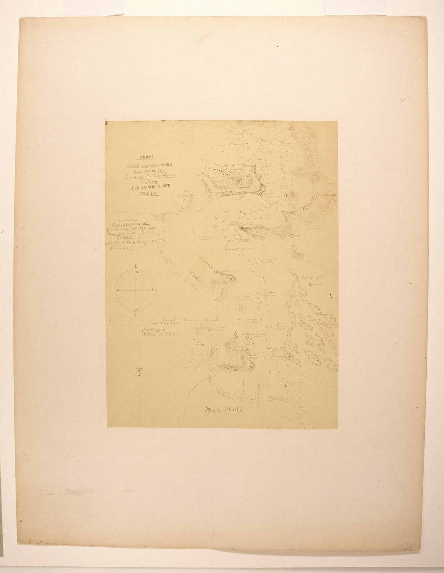 Sepia photograph of a rectangular map written in ink.