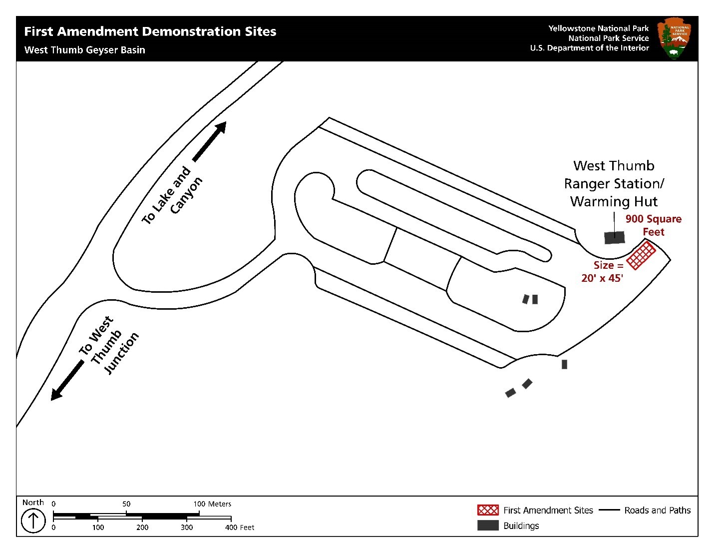Map showing First Amendment Demonstration sites in West Thumb Geyser Basin.