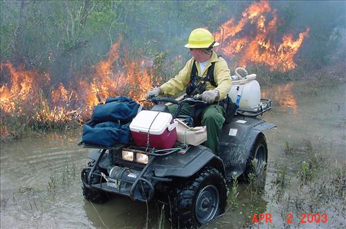 Firefighters on prescribed burns in Everglades NP 2003