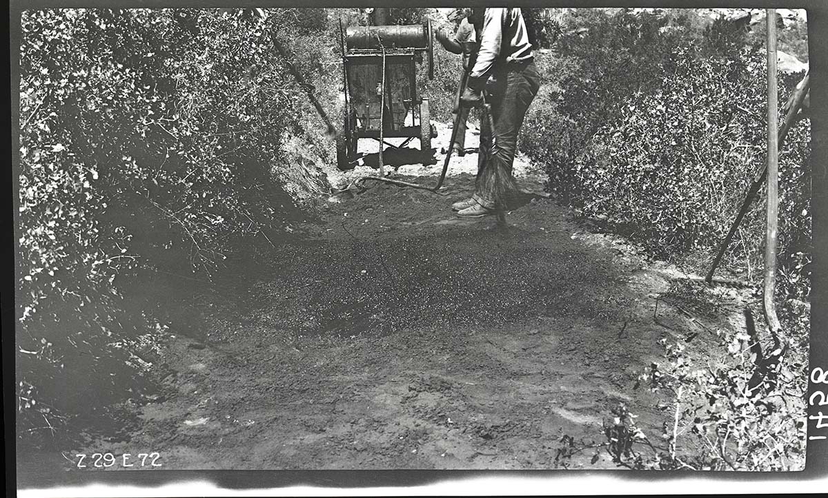 West Rim Trail construction, experimental paving of the trail.