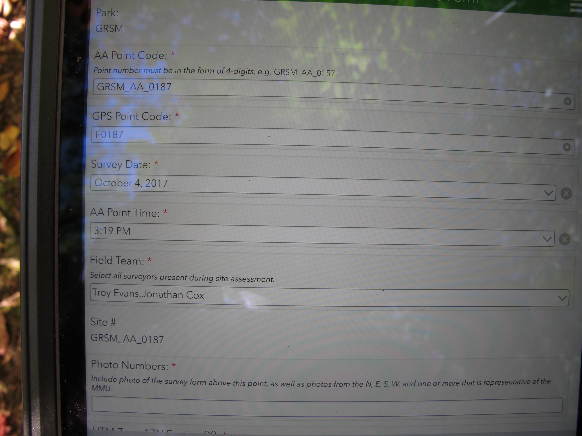 GRSM Accuracy Assessment. Plot Code: GRSM_AA_0187_1