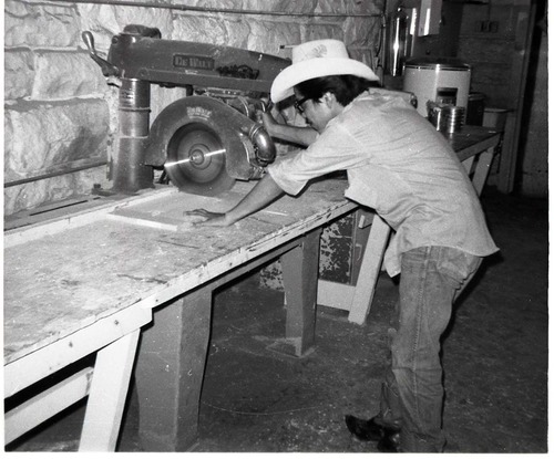 BW Photo of Navajo workers in wood shop.