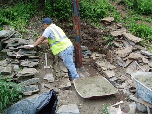 Stone walls around lights undergoing repair on S. Waterside Drive - 04-26 to 05-03-07