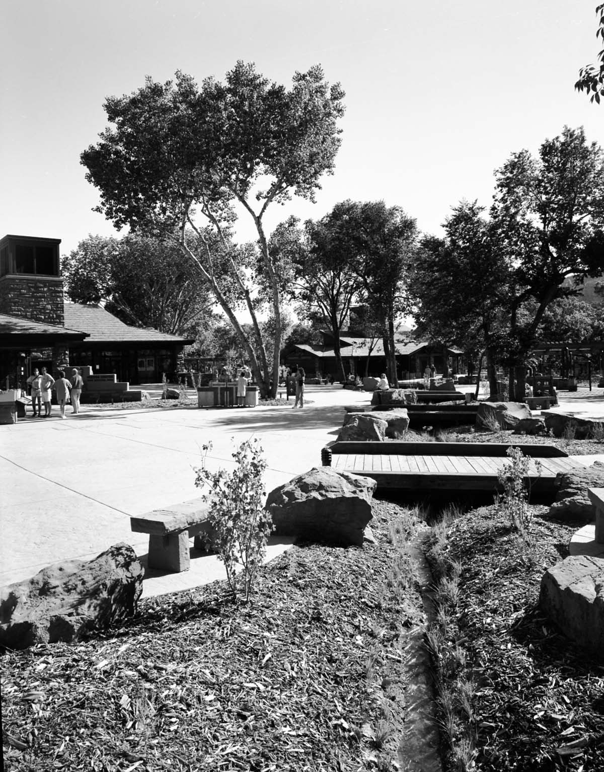 The 2000 visitor center after completion, part of the transportation project which included the shuttle buses, bus maintenance area, the new visitor center (Watchman campground, old a-loop), and new human history museum.