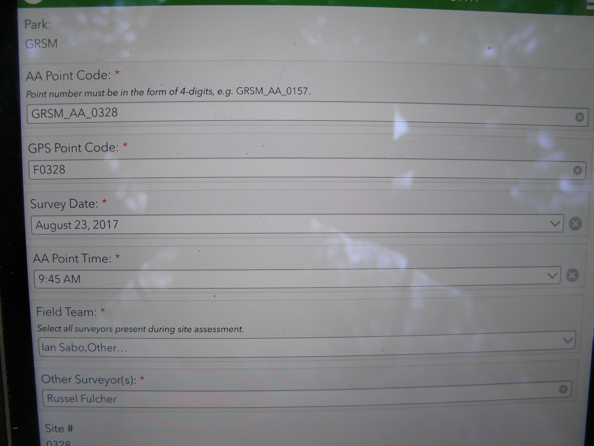 GRSM Accuracy Assessment. Plot Code: GRSM_AA_0328_1