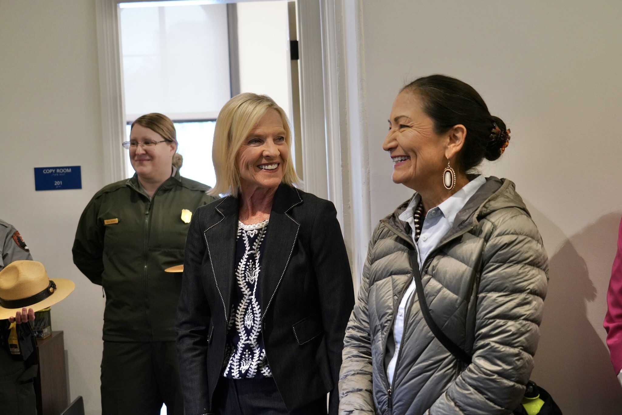 Lieutenant Governor Bethany Hall-Long and Secretary Deb Haaland meet First State staff. 