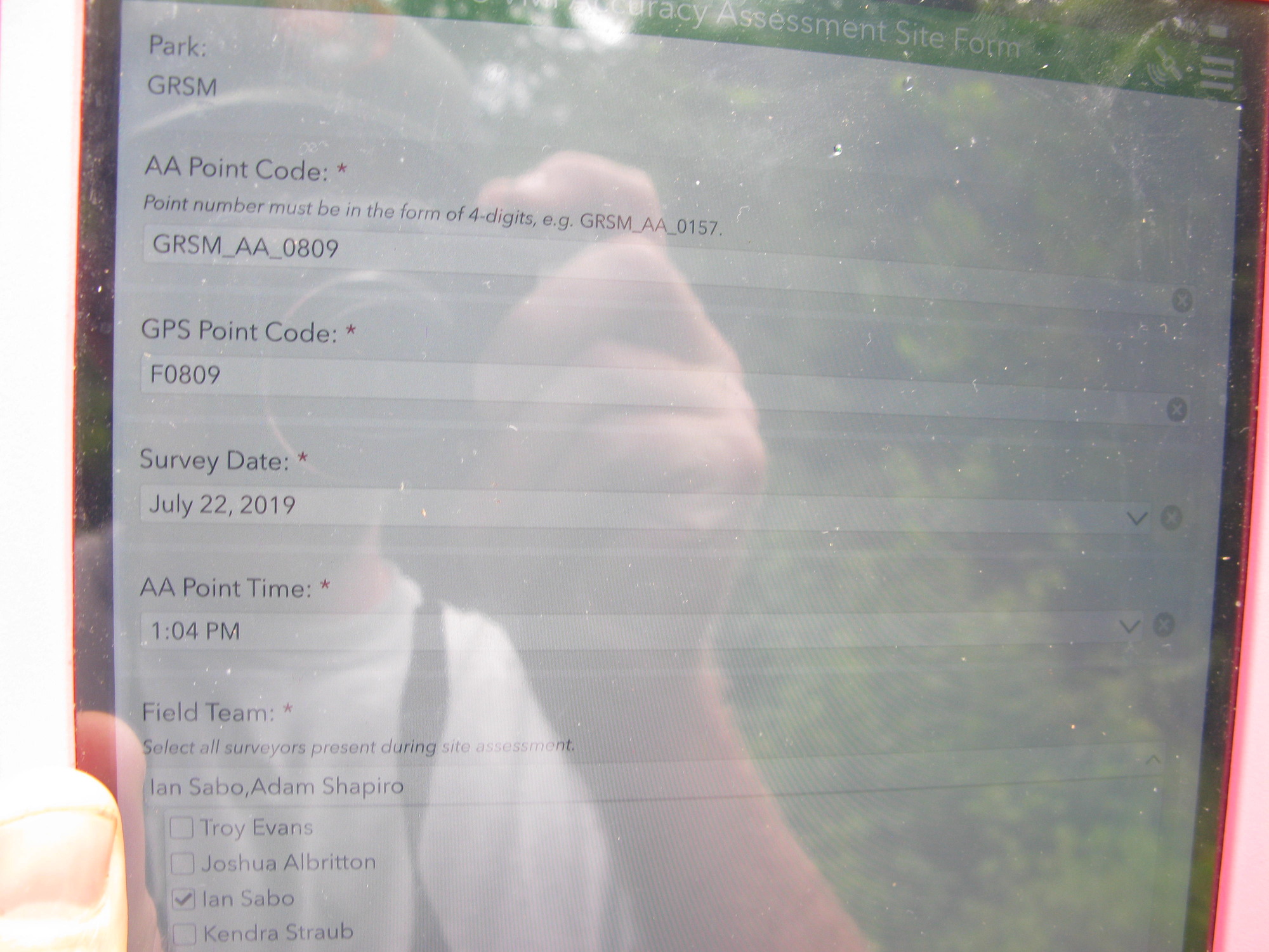 GRSM Accuracy Assessment. Plot Code: GRSM_AA_0809_1