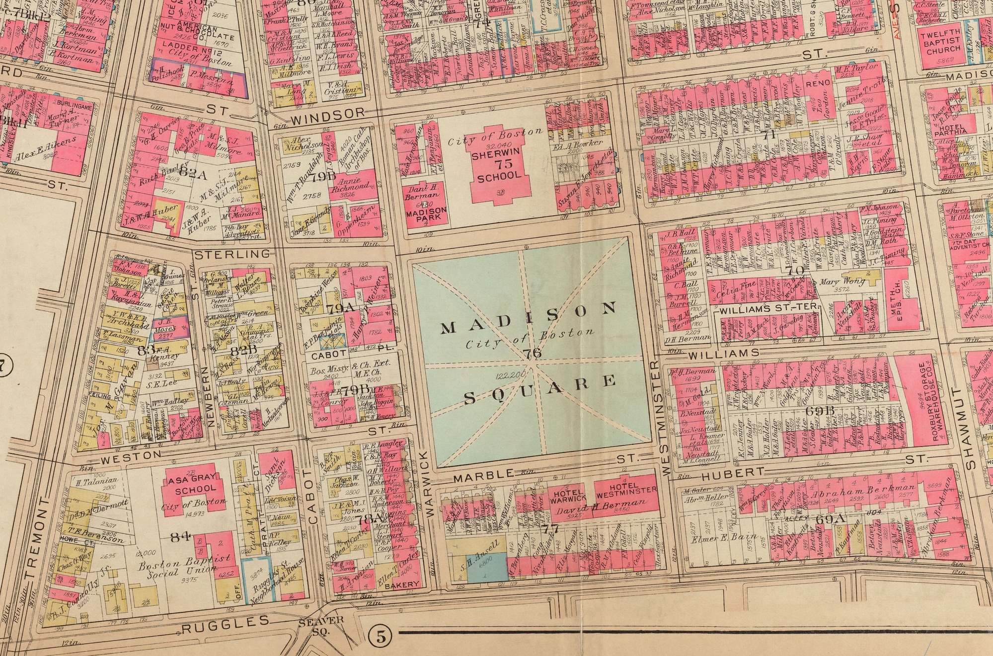 1931 Atlas Map of Roxbury showing Windsor Street.