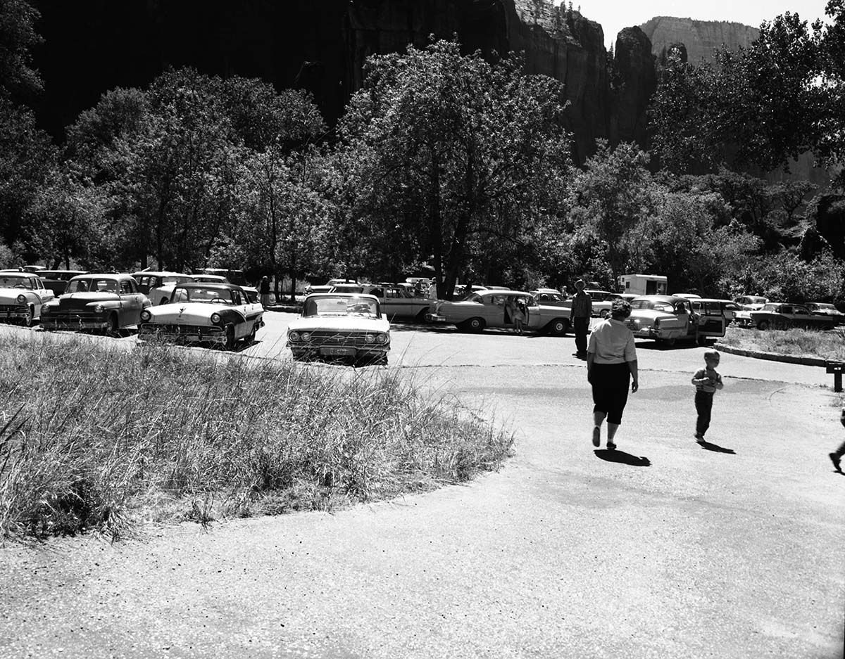 Visitor use - the filled parking area at Temple of Sinawava during the Labor Day Weekend.
