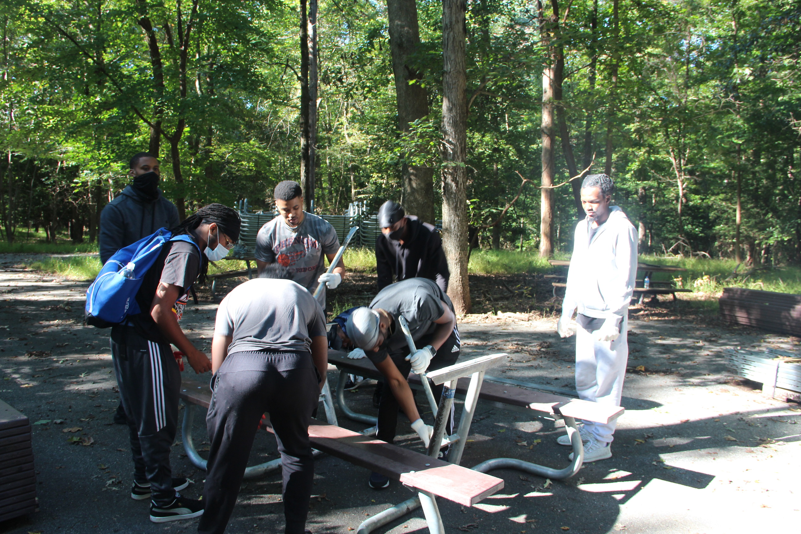 2021 National Public Lands Day  at Greenbelt Park MD with Howard University volunteers putting together picnic tables in the Greenbelt campground