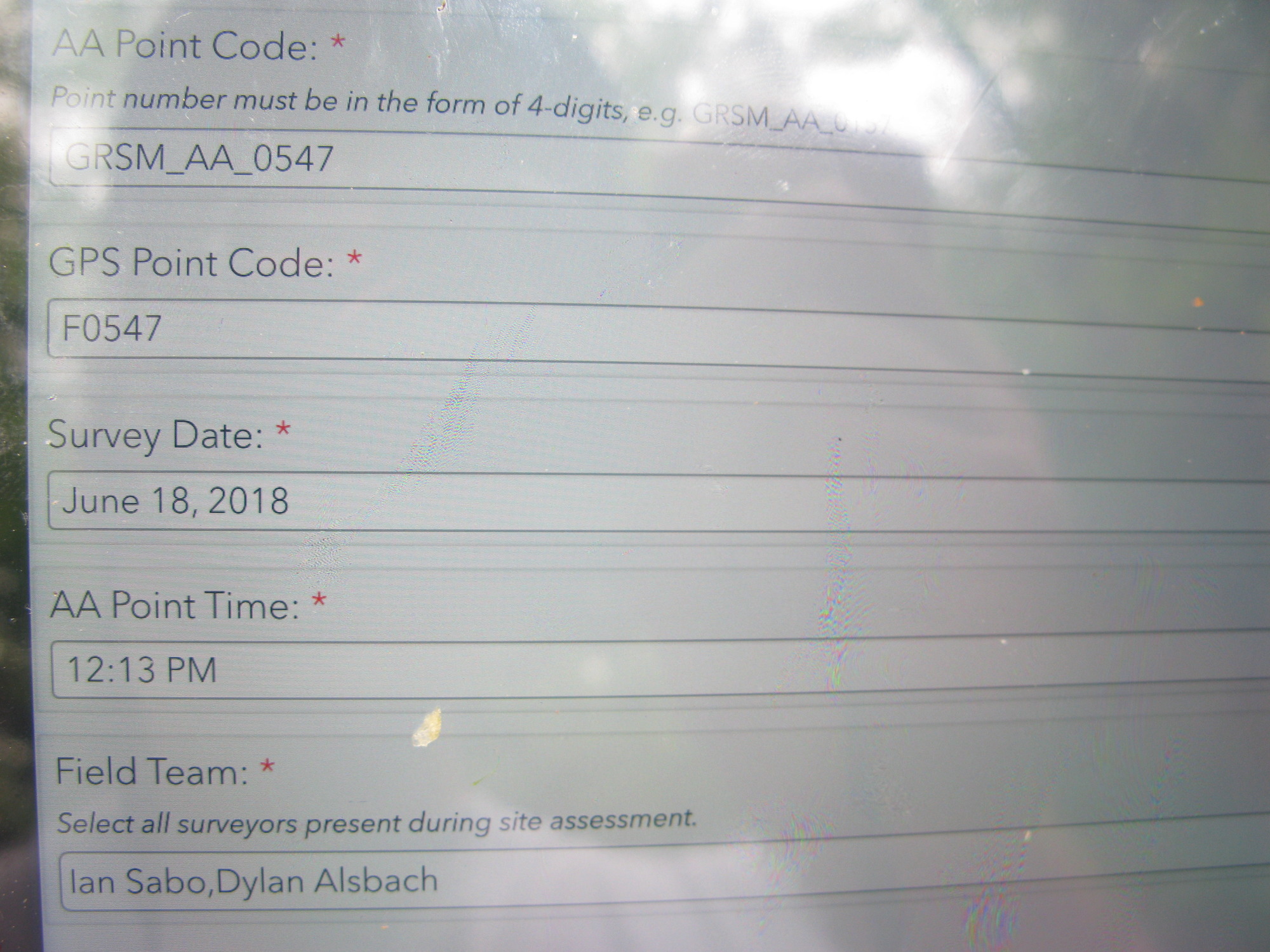 GRSM Accuracy Assessment. Plot Code: GRSM_AA_0547_1