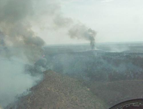 Aerial photographs of Long Mesa Fire at Mesa Verde National Park, July 29-Aug. 4, 2002