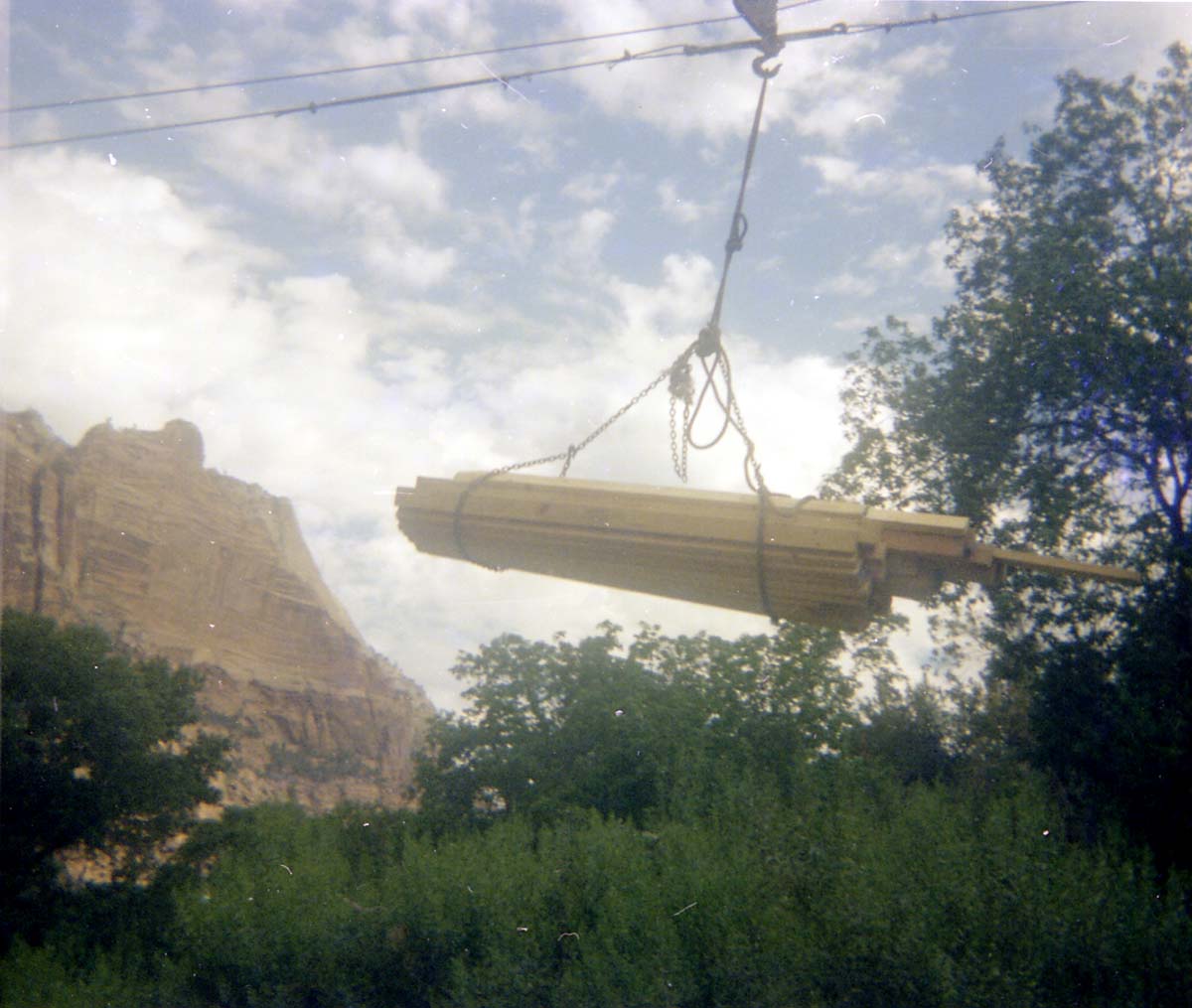 The Temple of Sinawava spring project - scaffolding construction and use.