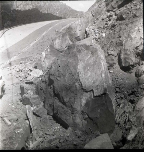 BW photos of rock slides in Kolob Canyons - 2x2.
