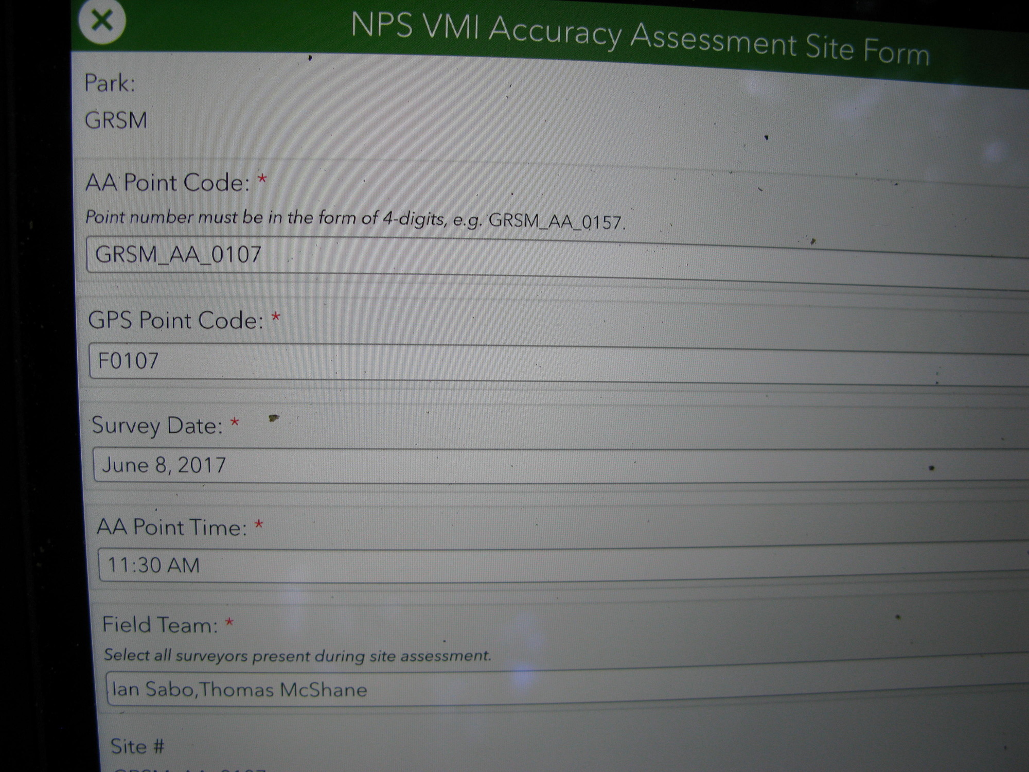 GRSM Accuracy Assessment. Plot Code: GRSM_AA_0107_1