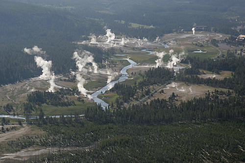 Aerial view of Upper Geyser Basin
