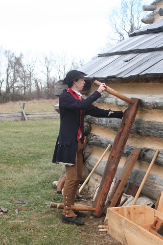 Park Volunteers set up for a demonstration of hut construction.