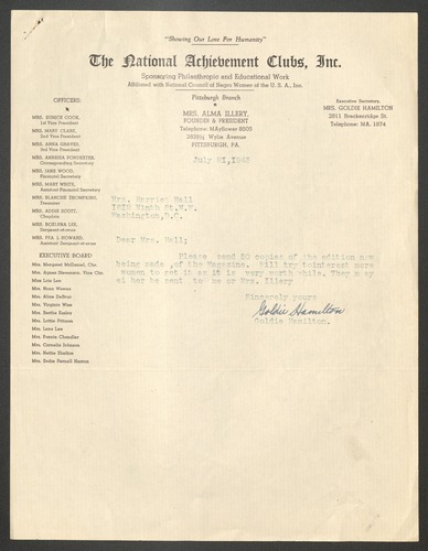 Correspondence regarding Aframerican Woman's Journal, 1943
