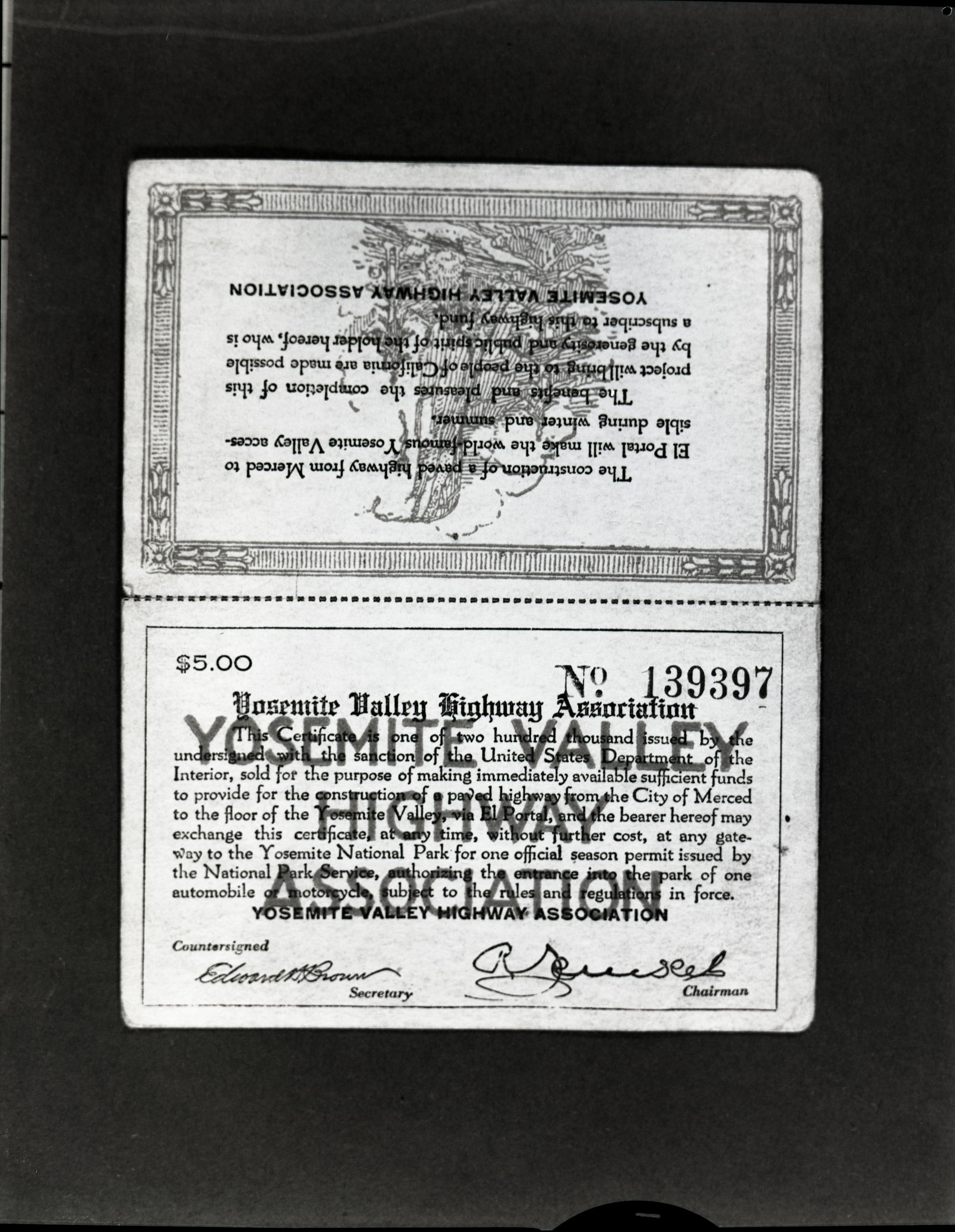 Yossemite Valley Highway assoc. card. Copied from the McGurk scrapbook. Courtesy of a distant cousin, Bernadine Miller.