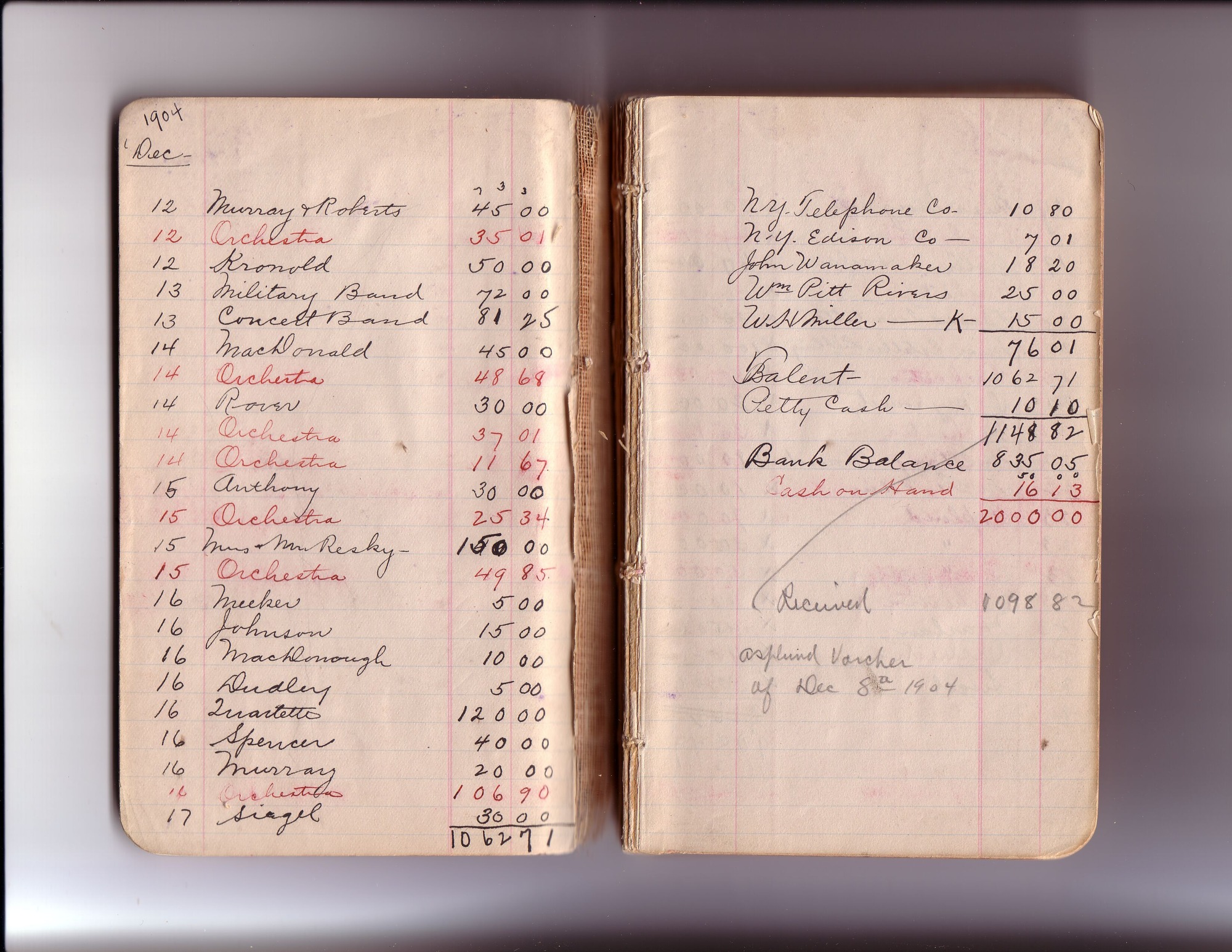 Thomas Edison's New York City Recording Studio Cash Book 02 (of 21), Image 03 (of 94).