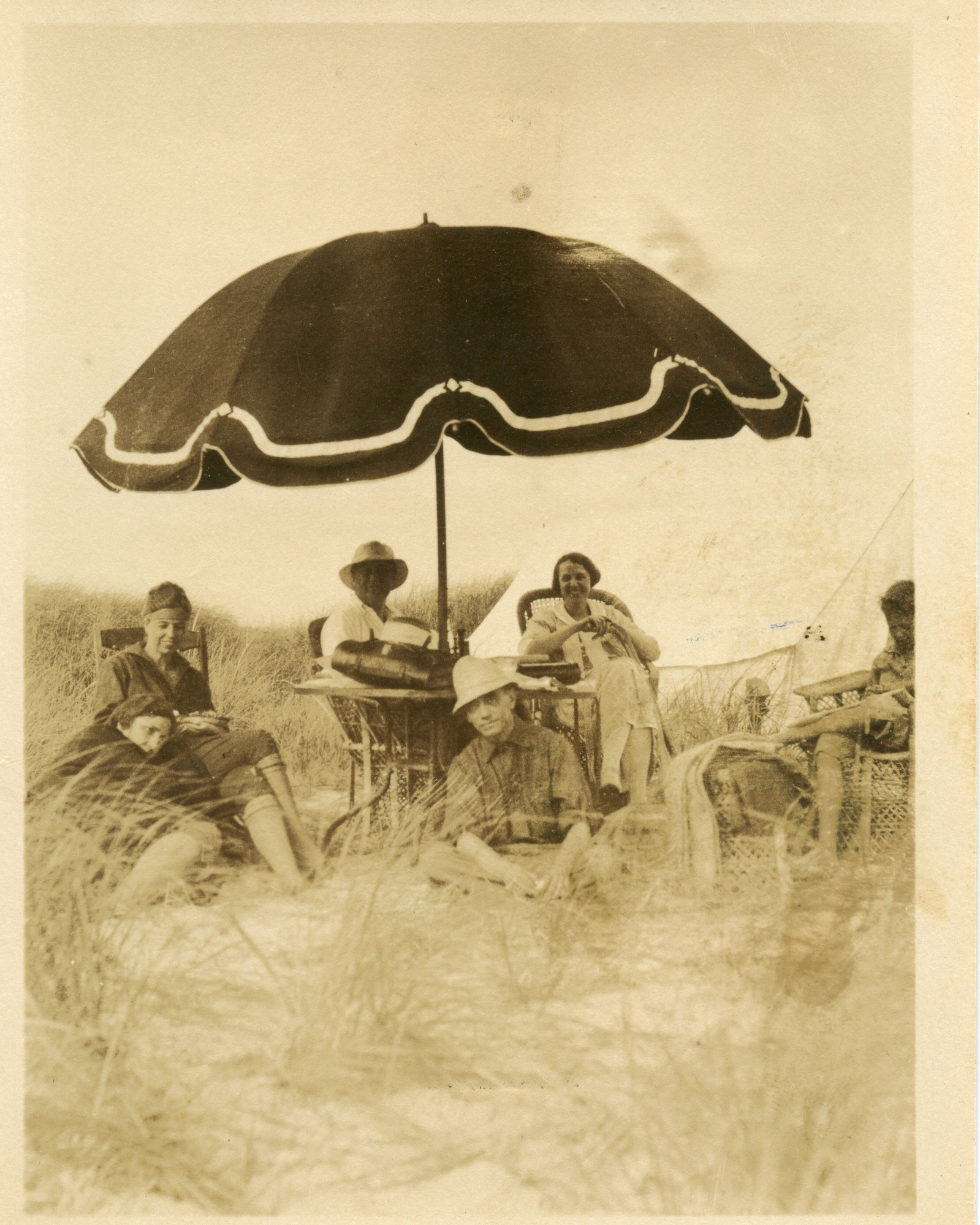Malvina, Eleanor, FDR, Louis, Mary, and FDR Jr. at Horseneck Beach 1925