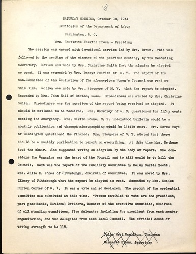 National Council of Negro Women Meeting Minutes 