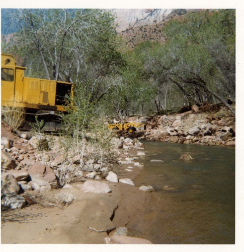 Color photos of channel clearing and bank stabilization along the Virgin River near Birch Creek.