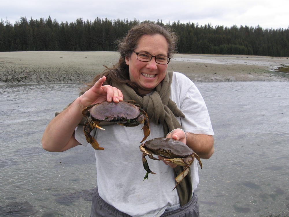 Holding Dungeness crabs