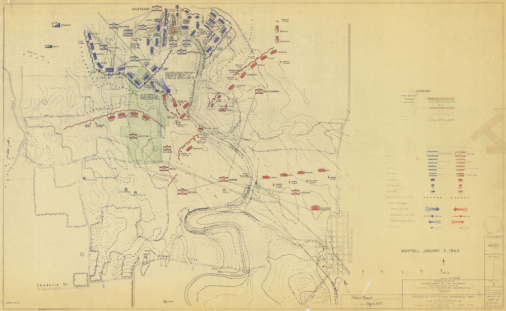 Map depicts troop movements and positions on January 3, 1863.