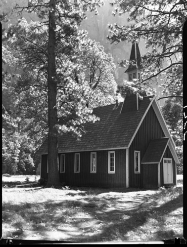 Chapel; Corner view from Y.N.P. coll. HABS No. Cal 1649
