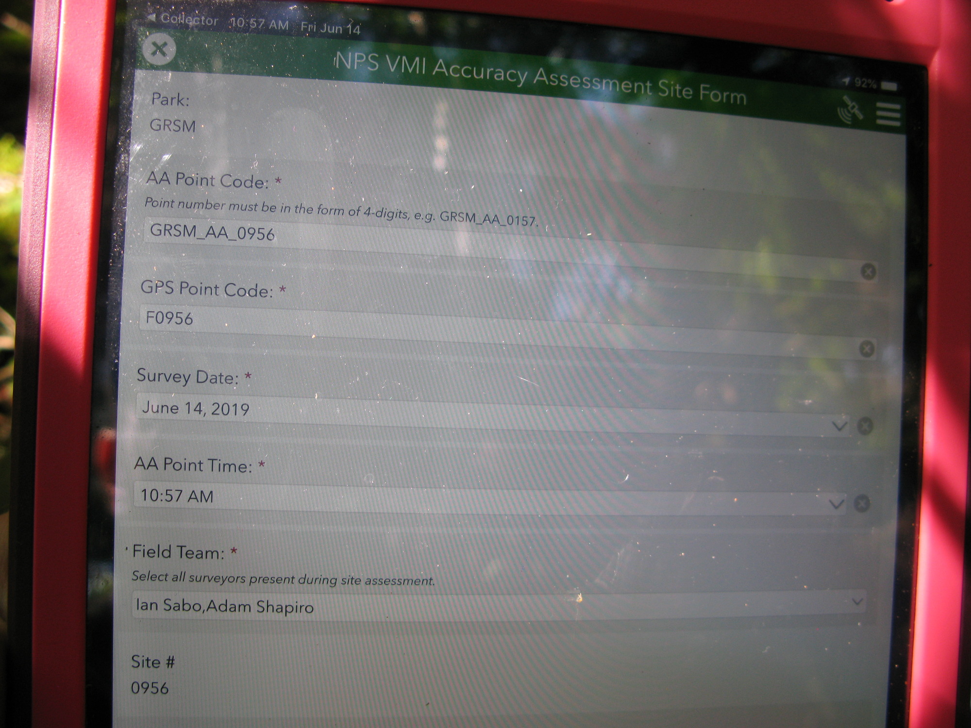GRSM Accuracy Assessment. Plot Code: GRSM_AA_0956_1