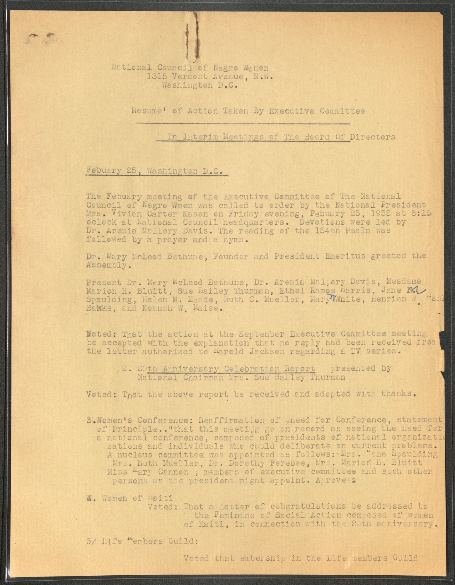 NCNW, meeting minutes, 1955