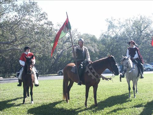 Camp Uzita interpreters demonstrate 16th century Spanish cavalry costume at De Soto National Memorial, Fla. in Dec. 2004