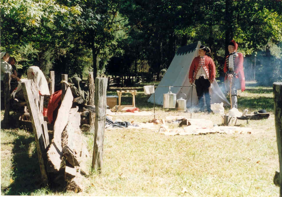 Living history volunteers interpreting a British encampment for park visitors.