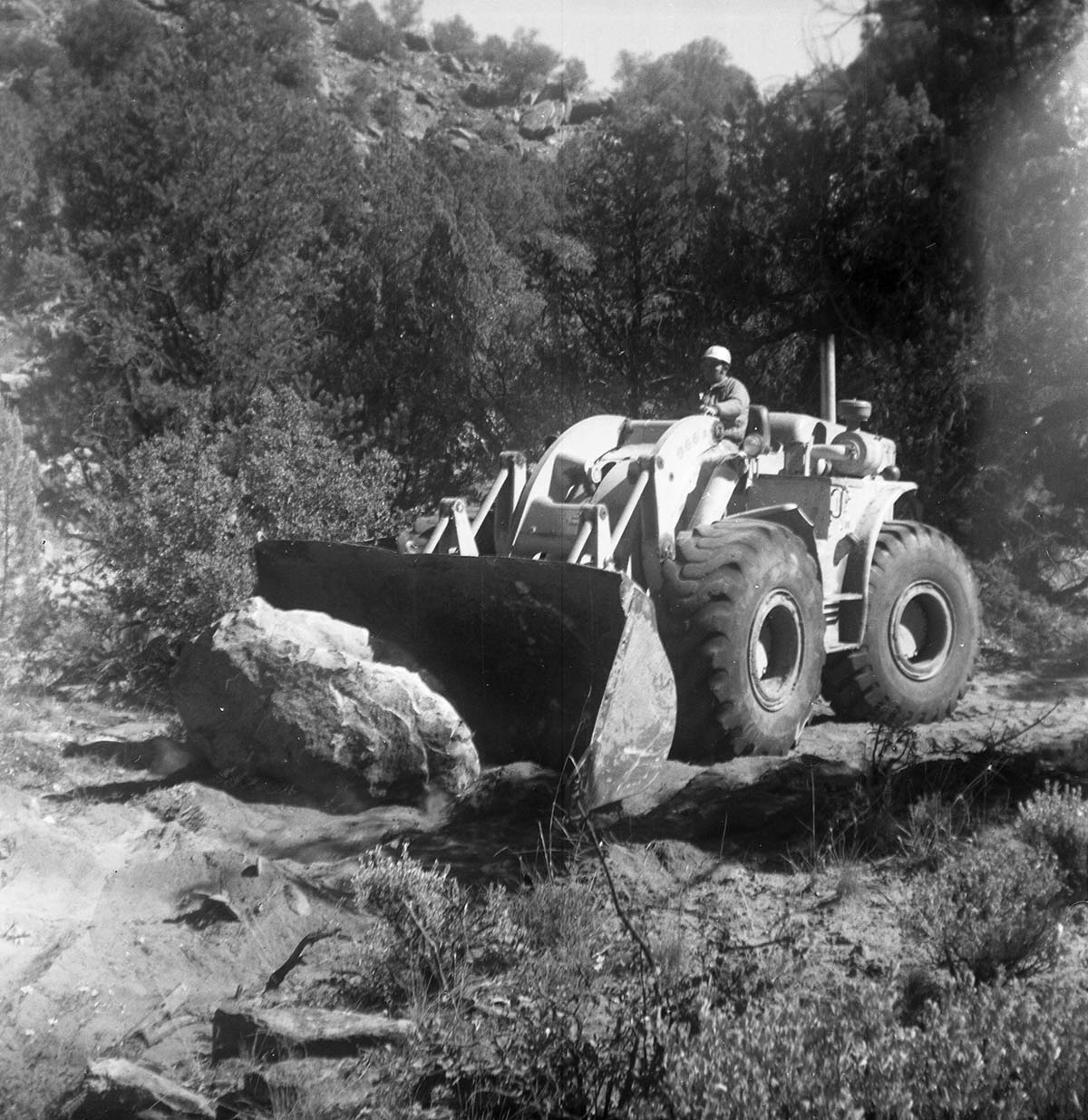 BW photo of rock slide near Echo Rock - 2.5" x 2.5".