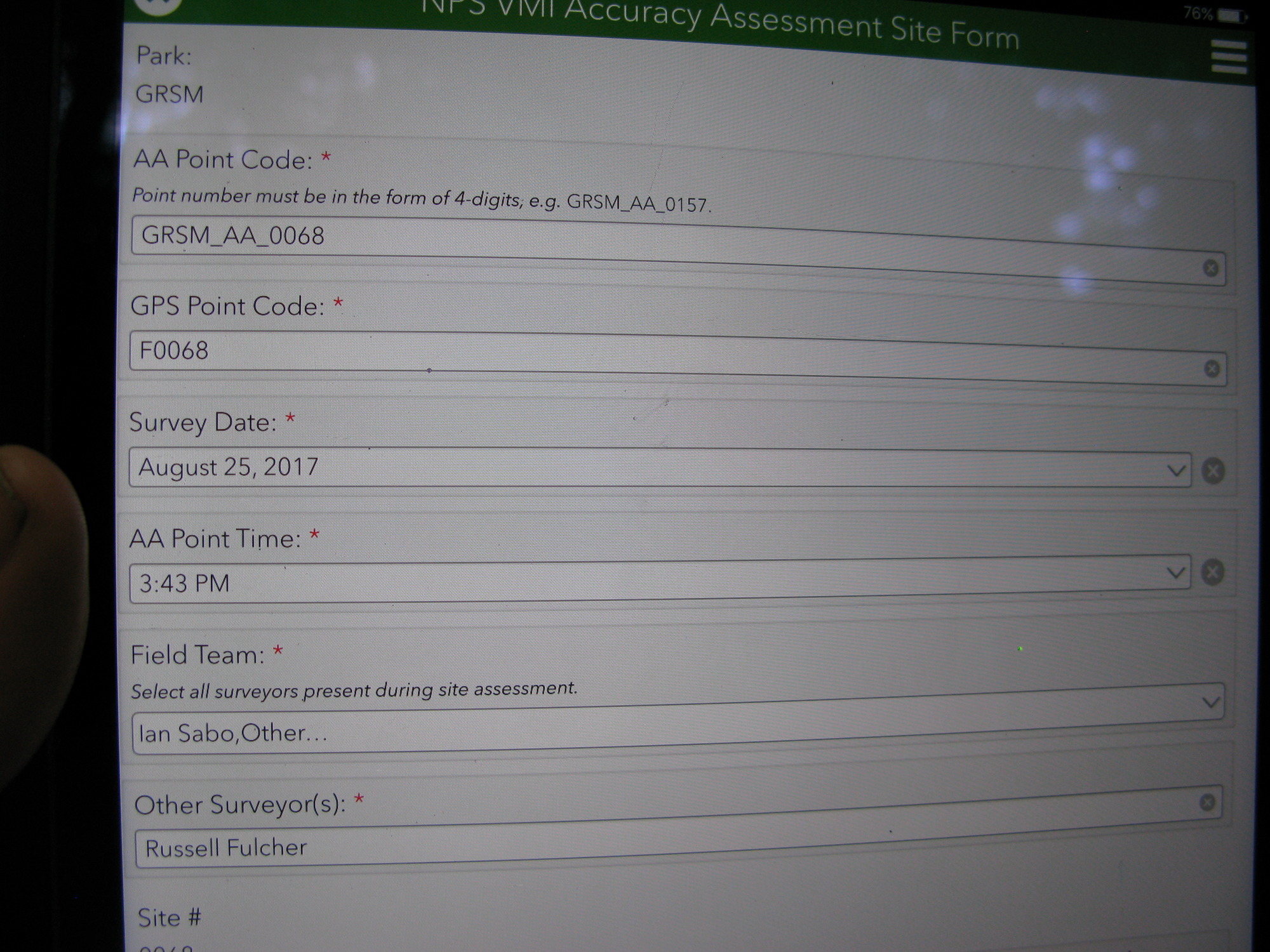 GRSM Accuracy Assessment. Plot Code: GRSM_AA_0068_1