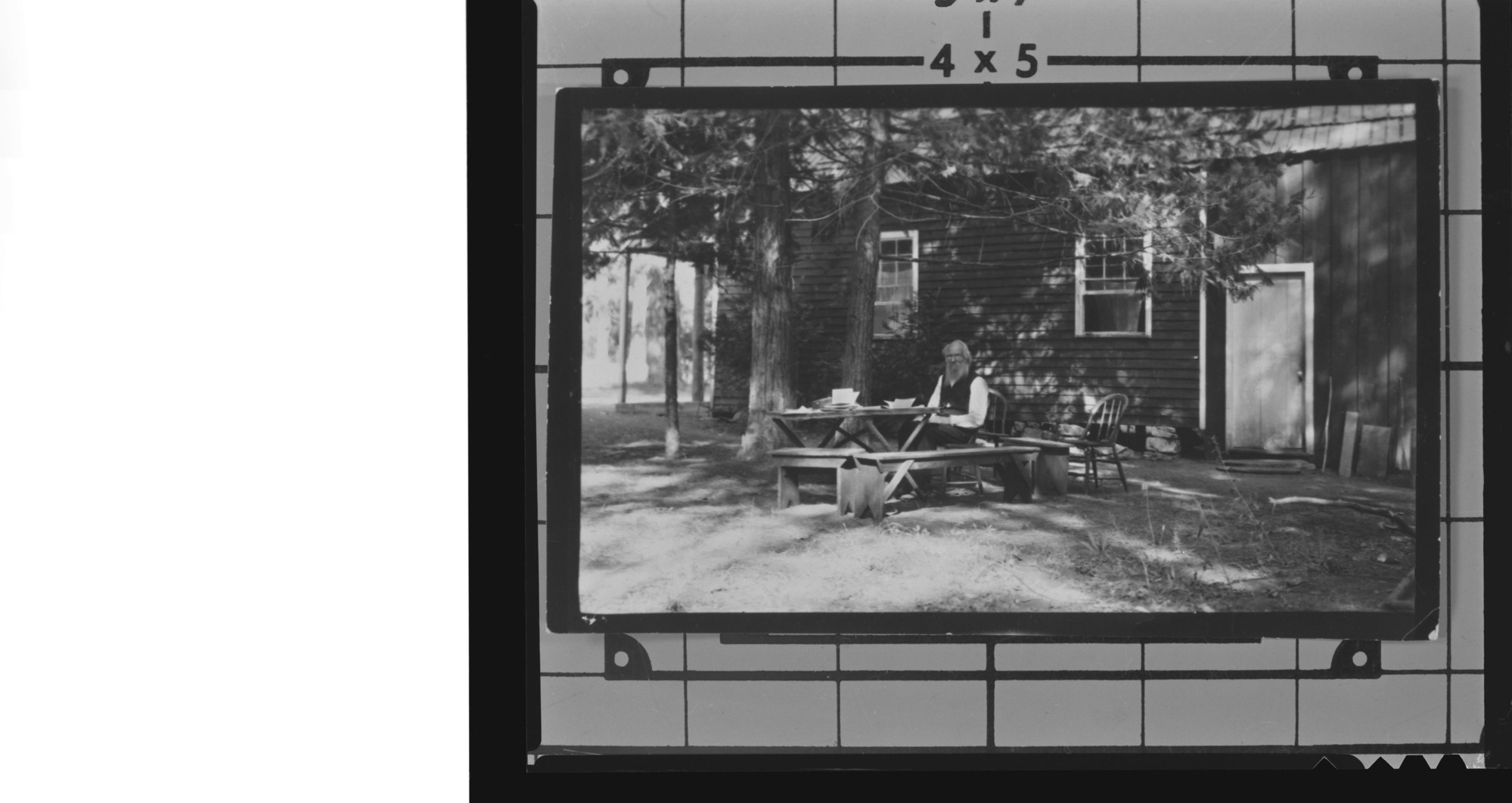 Galen Clark in front of Yosemite Valley home. Copied by Michael Dixon, October 1980.
