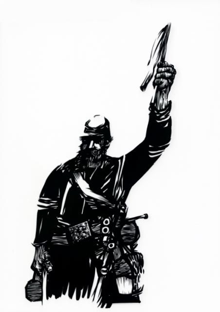 Confederate officer Lt. Col. William H. Martin, commanding the 1st and 15th Arkansas Regiments, waving a white handkerchief as a sign of truce so Union soldiers could come and get their wounded.