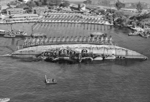 USS Oklahoma during righting operation