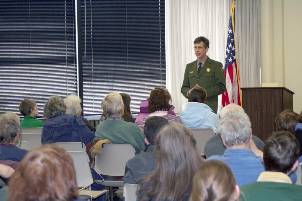 Park Rangers present a program on General Washington as a military commander during the Revolution. This program was offered as part of the President's Day Weekend celebrations.