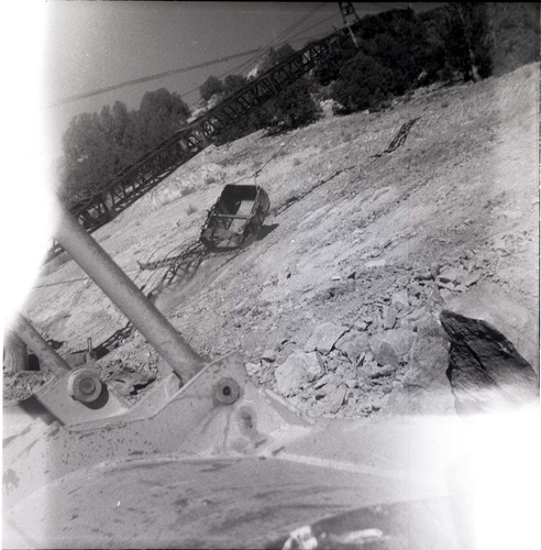 BW photo of rock slide near Echo Rock - 2.5" x 2.5".