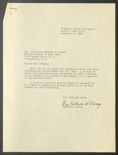 National Council of Negro Women correspondence, March - September 1944