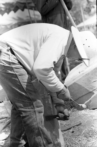 Jim Felton demonstrating the art of stone cutting and rockwork at the second annual Folklife Festival, Zion National Park Nature Center, September 1978.
