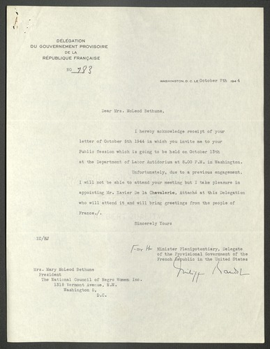 Correspondence, October - December 1944