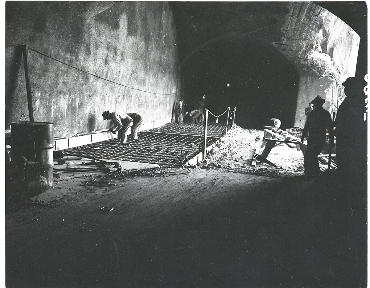 General view of repair work in Zion-Mt. Carmel tunnel, after the rock fall which destroyed the Gallery #3 in the tunnel.