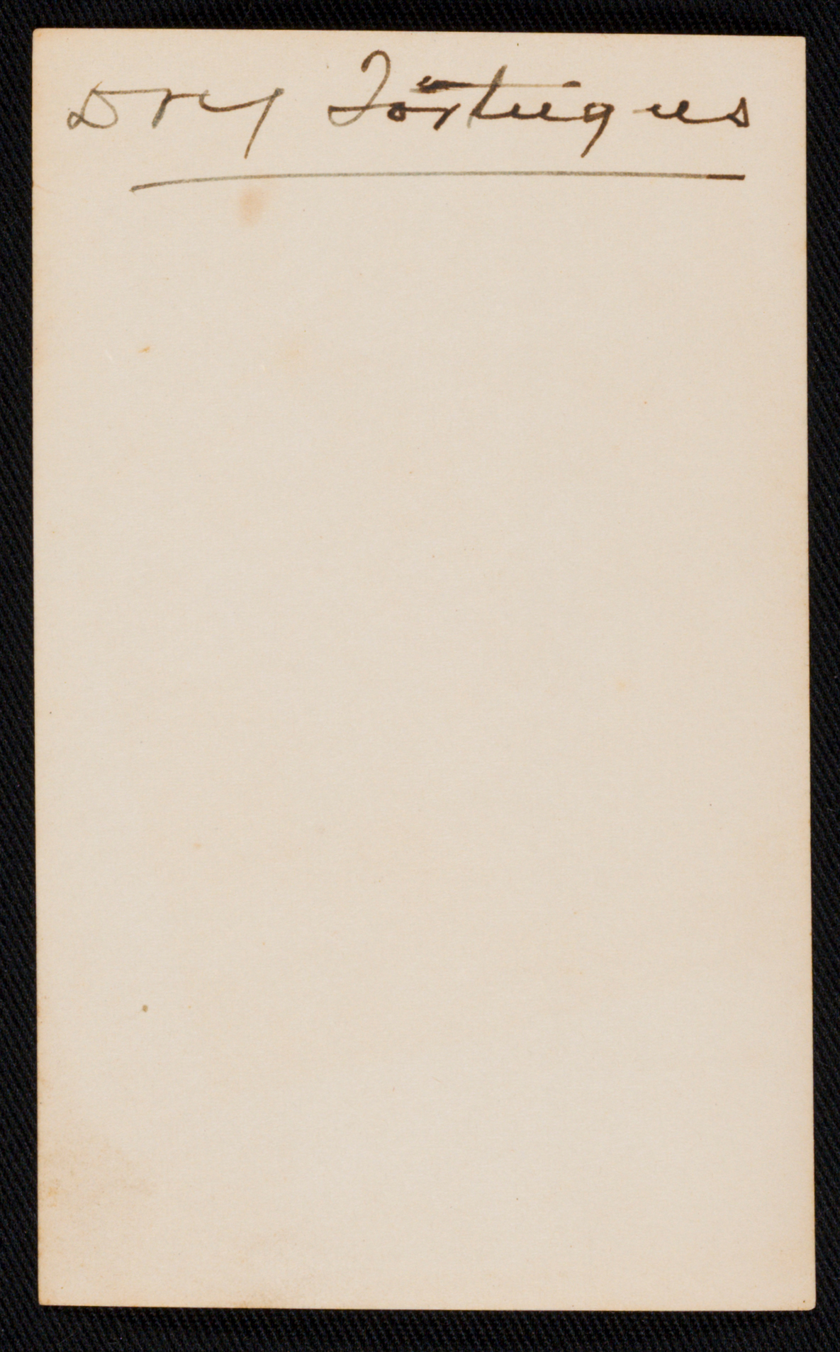 Back side of photo Fort Jefferson, interior, light house in distance with written text, “Dry Tortugas.” 